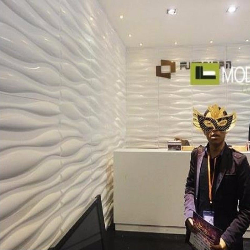 Close-up view of a single Monroe 3D PVC wall panel with curved design patterns