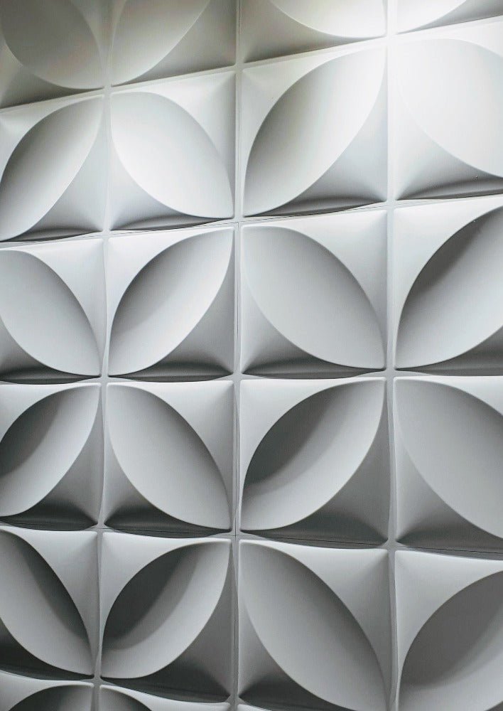 Close-up of the intricate circular clover patterns on the 3D PVC wall panel