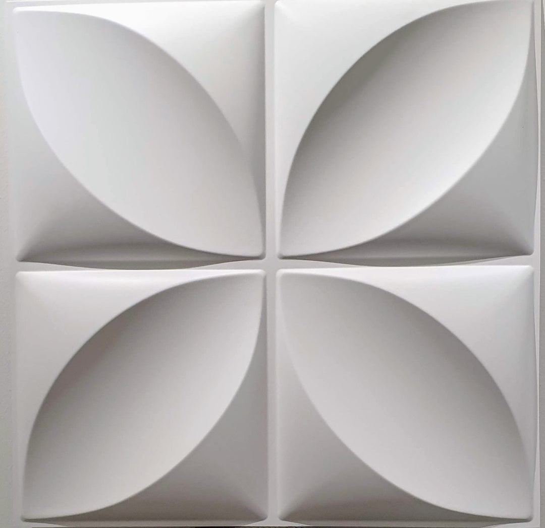 Detail shot of the Clover 3D PVC wall panel showcasing various geometric shapes