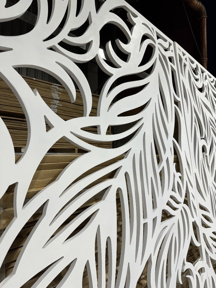 Room Divider/ fretwork panel with a boho leafy design 